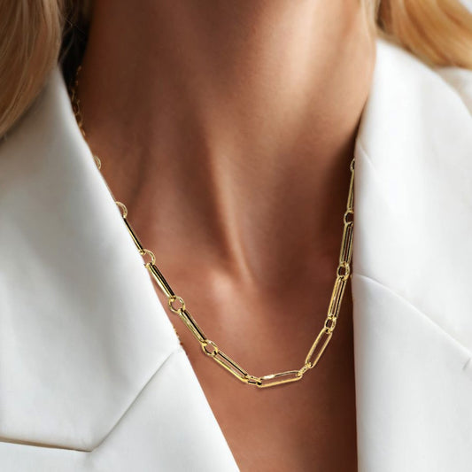 Modern Paperclip Chain Necklace in 14K Yellow Gold