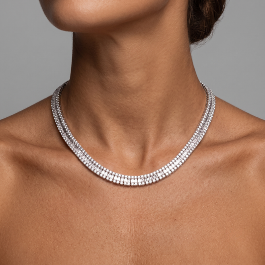 White Baguette 308 Round Diamonds Necklace in 18K Gold