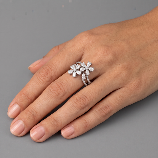 Modern Floral High Jewelry Ring in 18K White Gold