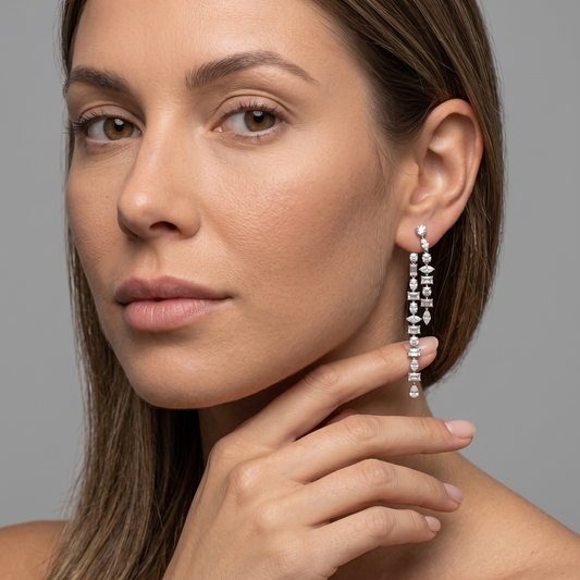 Multi Cut Diamond Drop Chandelier Earrings in 18K White Gold