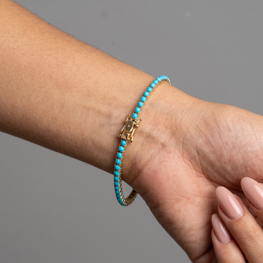 Azure Line Turquoise Tennis Bracelet in 18K Yellow Gold