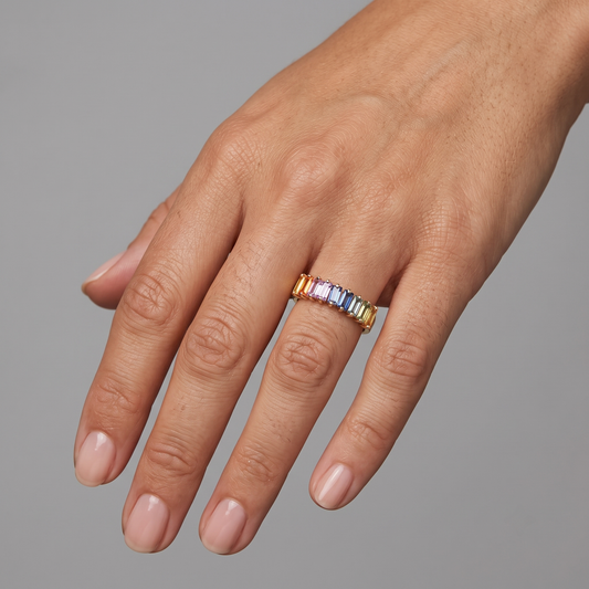 Colorful Baguette Sapphire 14K Gold Statement Ring