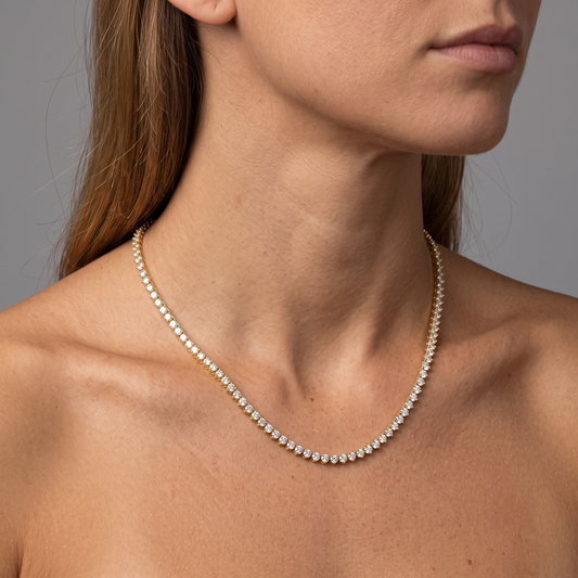 Four Prong Round Diamond Tennis Necklace in 14K Gold