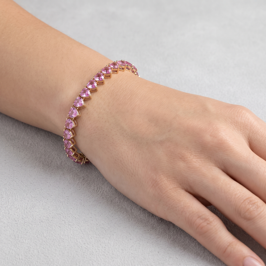 Pink Sapphire 14K Yellow Gold Heart-Shaped Tennis Bracelet