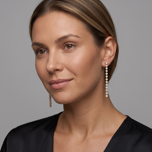 Infinity Line 14K (or 18k upon request) Yellow Gold Heart Diamond Drop Earrings