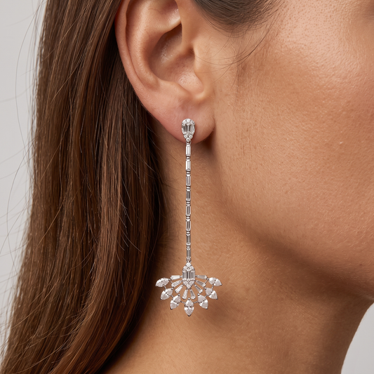 76 Round Baguette Diamonds 18K White Gold Earrings