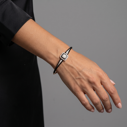 Black Enamel Emerald Cut Diamond Bracelet in 14K Gold