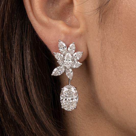 Floral Marquise & Cushion Cut Lab Diamond Drop Earrings