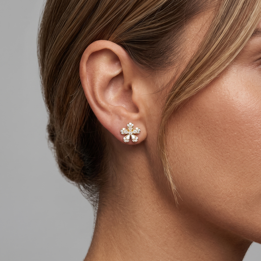 Floral Bloom Diamond Stud Earrings in 14K Gold
