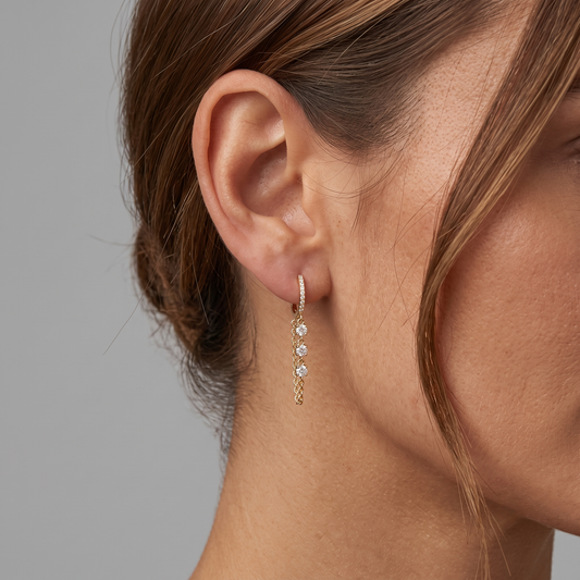 Lustre Flow Diamond Dangle Hoop Earrings in 14K Yellow Gold