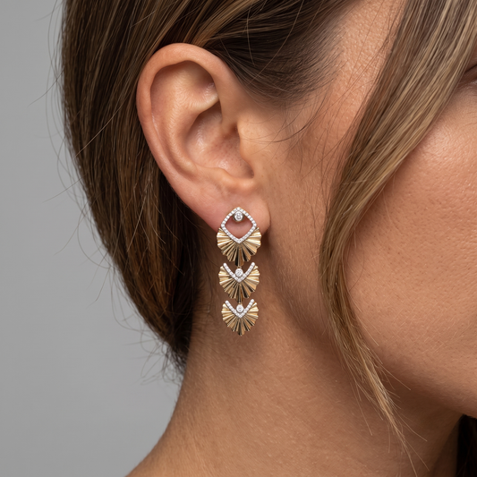 Radiant Cascade Diamond Statement Earrings in 14K Yellow Gold