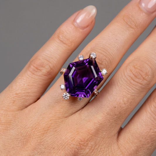 Royal Majesty Amethyst & Diamond Cocktail Ring in 18K Yellow Gold
