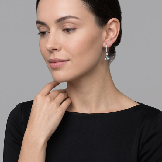 Skyline Aquamarine Diamond Drop Earrings in 18K White Gold