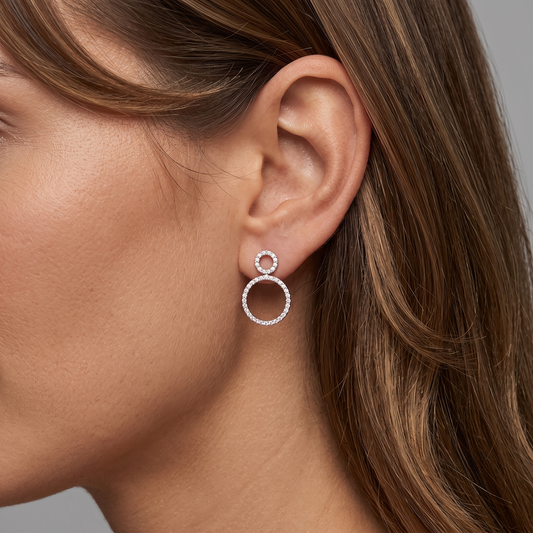 Double Circle Diamond Statement Earrings in 14K Yellow Gold