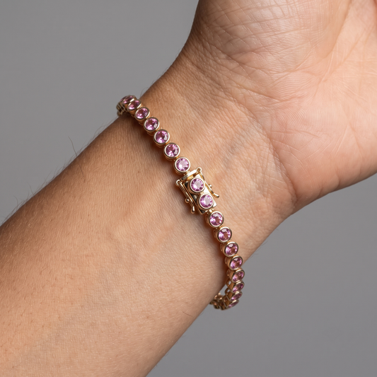 Blush Pink Sapphire 14K Yellow Gold Tennis Bracelet