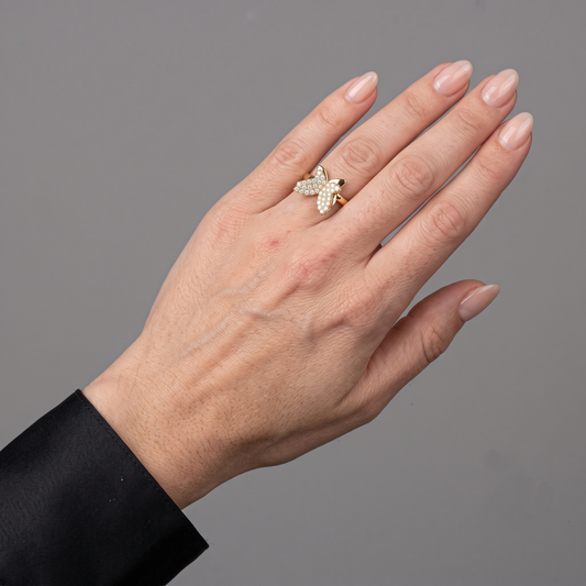 Diamond Butterfly Statement Pave Ring in 14K Gold