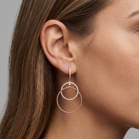 Orbit Duo Textured Diamond Circle Drop Earrings in 14K Yellow Gold