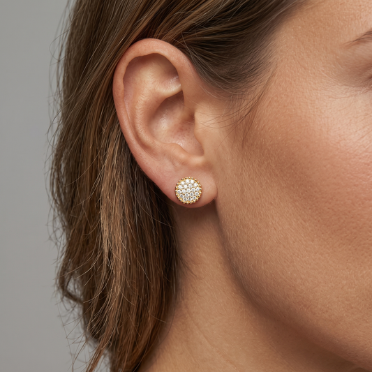 Round Cluster Push Back Diamond Stud Earrings in 14K Yellow Gold