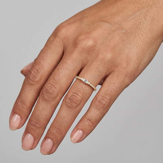 Baguette Round Diamond Band Ring in 14K Yellow Gold