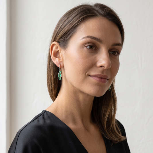 Triple Emerald Drop Huggie Earrings in 14K Yellow Gold