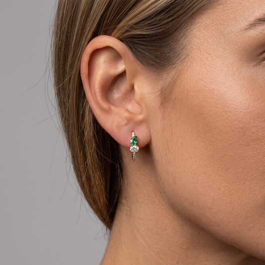 Emerald Diamond Accent Huggie Earrings in 14K Yellow Gold