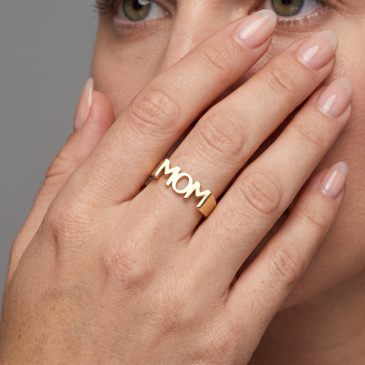 Polished Letter Mom Ring in 14K Yellow Gold