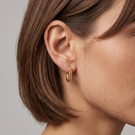 Ribbed Dome Textured Hoop Earrings in 18K Yellow Gold