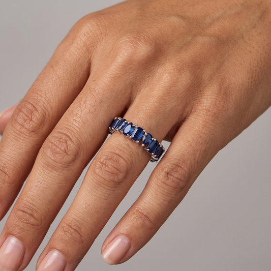 Blue Sapphire Eternity 14K White Gold Band Ring