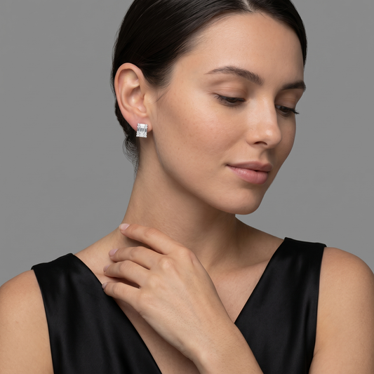 Princess Cut Illusion Diamond Stud Earrings in 18K White Gold