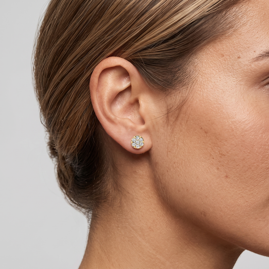 Golden Bloom Diamond Cluster Stud Earrings in 14K Yellow Gold