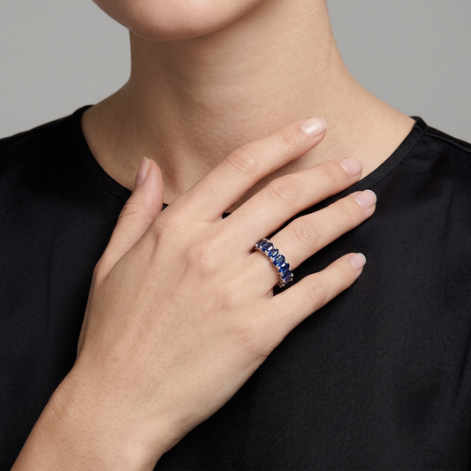 Classic Oval Blue 14K White Gold Sapphire Eternity Ring