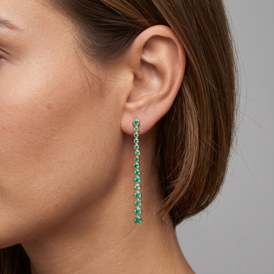 Green Emerald 14K Yellow Long Drop Earrings