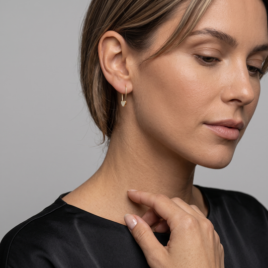 Heart Threader 14K (or 18k upon request) Yellow Gold Drop Diamond Earrings