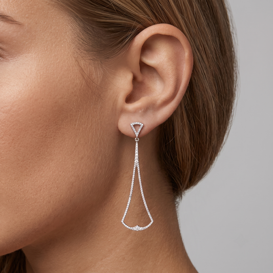 Abstract Diamond Long Drop Earrings in 14K White Gold