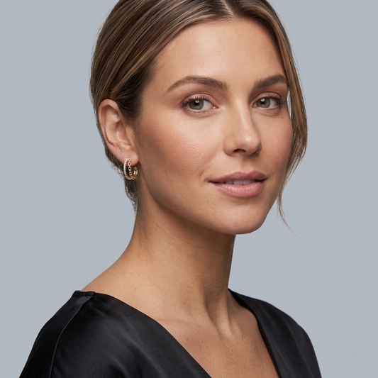 Chain Link Diamond Double Hoop Earrings in 14K Yellow Gold