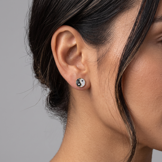Bygone Era Black Enamel Stud Earrings in 14K Yellow Gold