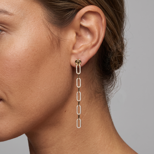 Link Drop Diamond Chain Earrings in 14K Yellow Gold