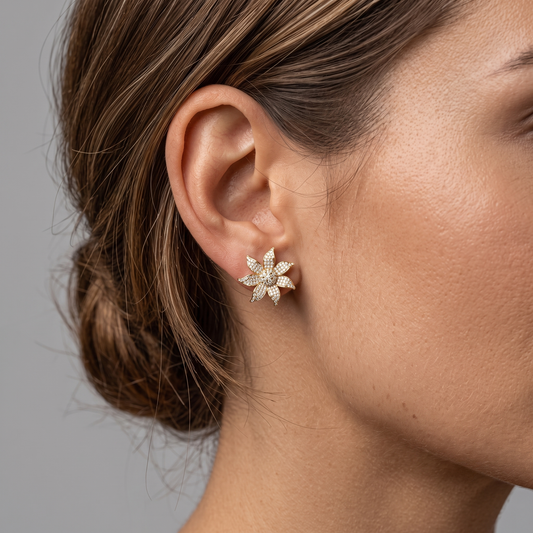 Blossom Radiance Diamond Flower Earrings in 14K Yellow Gold