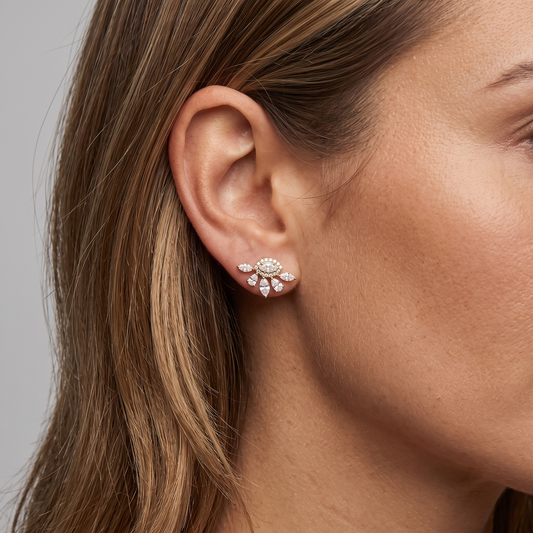 Marquise Pear Cluster Stud Earrings in 14K Yellow Gold