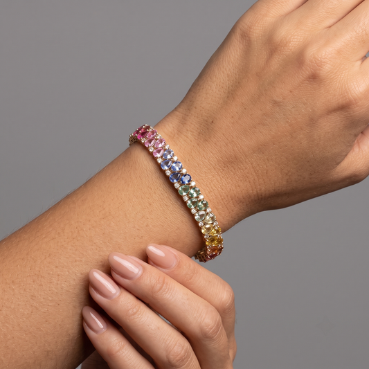 Multicolor Diamond 14K Gold Tennis Bracelet