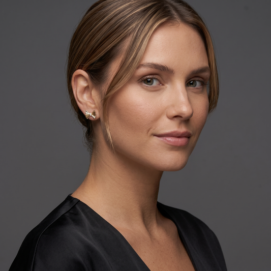 Diamond Fan Bow Stud Earrings in 14K Yellow Gold
