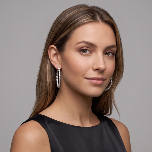 Teardrop Diamond Eternity Hoop Earrings in 18K White Gold