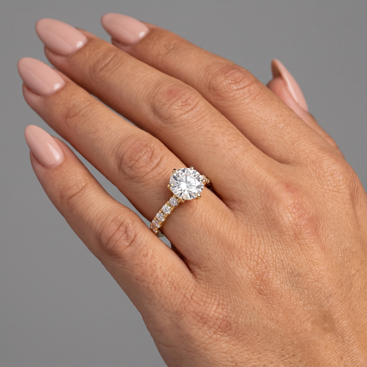Six Prong Eternity Round Diamond Engagement Ring in 18K Gold