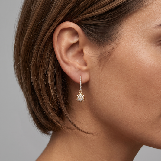 Teardrop Pave Dangle Diamond Earrings in 14K Yellow Gold
