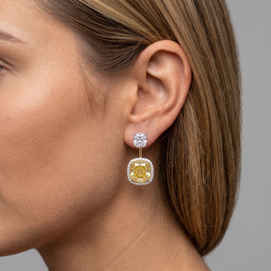 Radiant Yellow Diamond 14K White Gold Halo Earrings