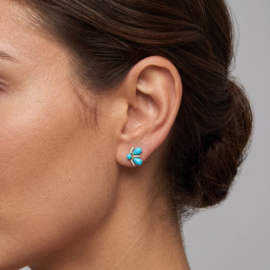Bee Wing Turquoise Diamond Earrings in 14K Yellow Gold