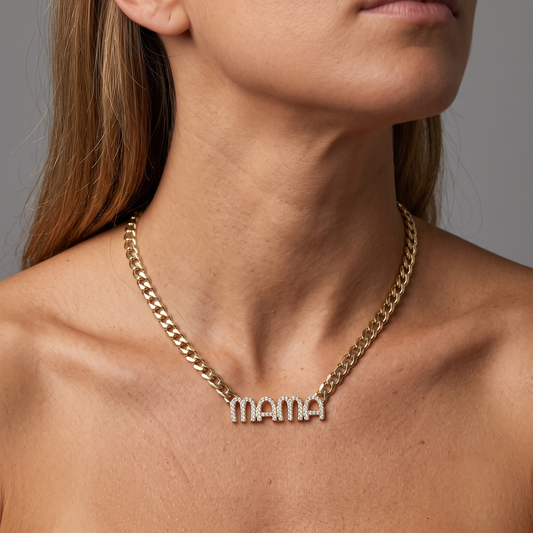 Diamond Charmers Chain Letter Mama Necklace in 14K Gold