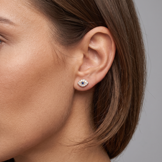 Unique Sapphire Diamond Stud Earrings in 14K Yellow Gold
