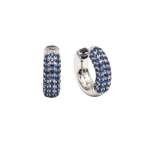 Blue Sapphire 14K (18k custom) White Gold Huggie Hoop Earrings