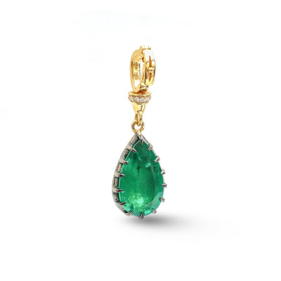 Emerald Teardrop Diamond Charm 18K Yellow Gold Pendant Necklace